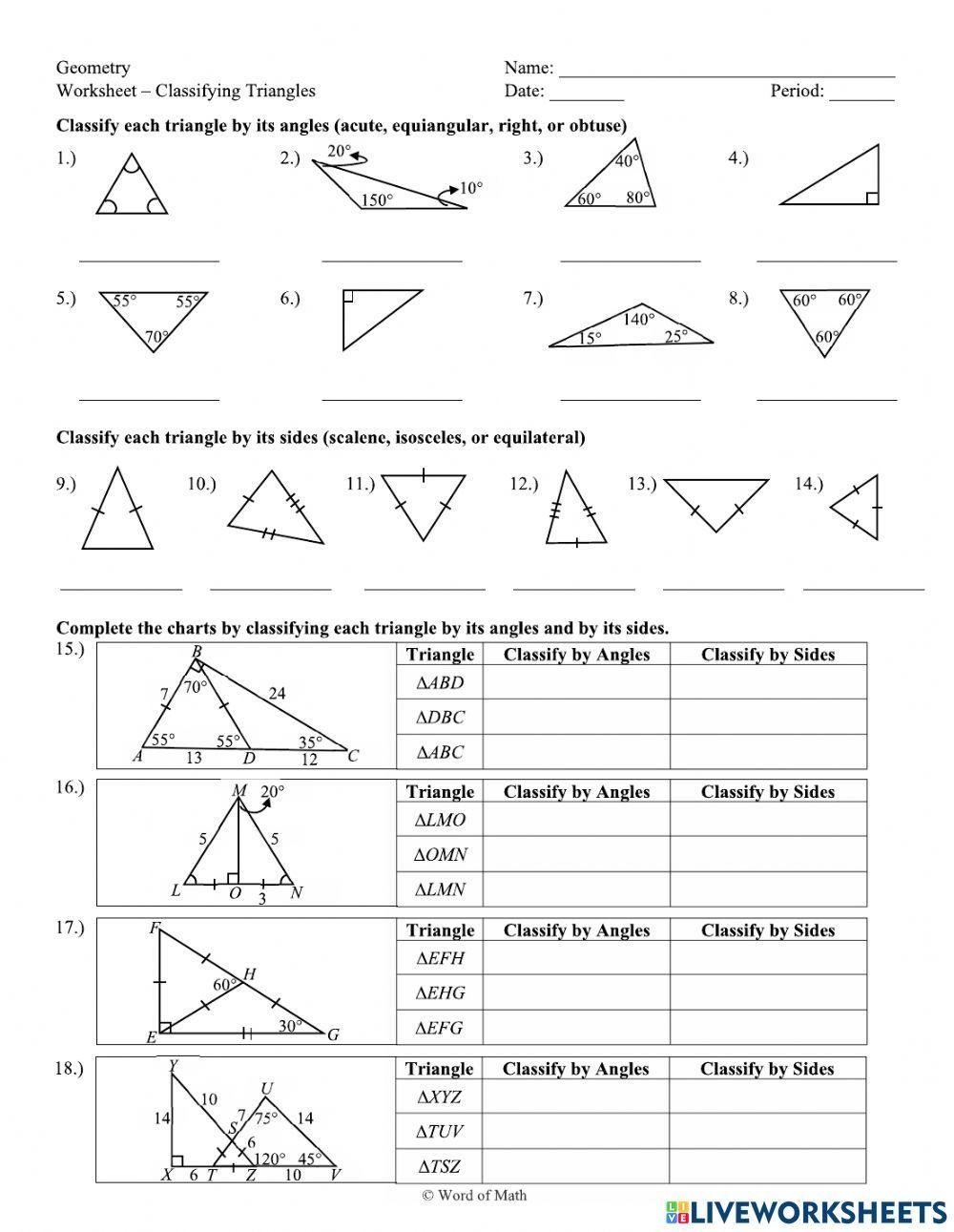 Classifying Triangles Practice Interactive Worksheet Live Worksheets Worksheets Library