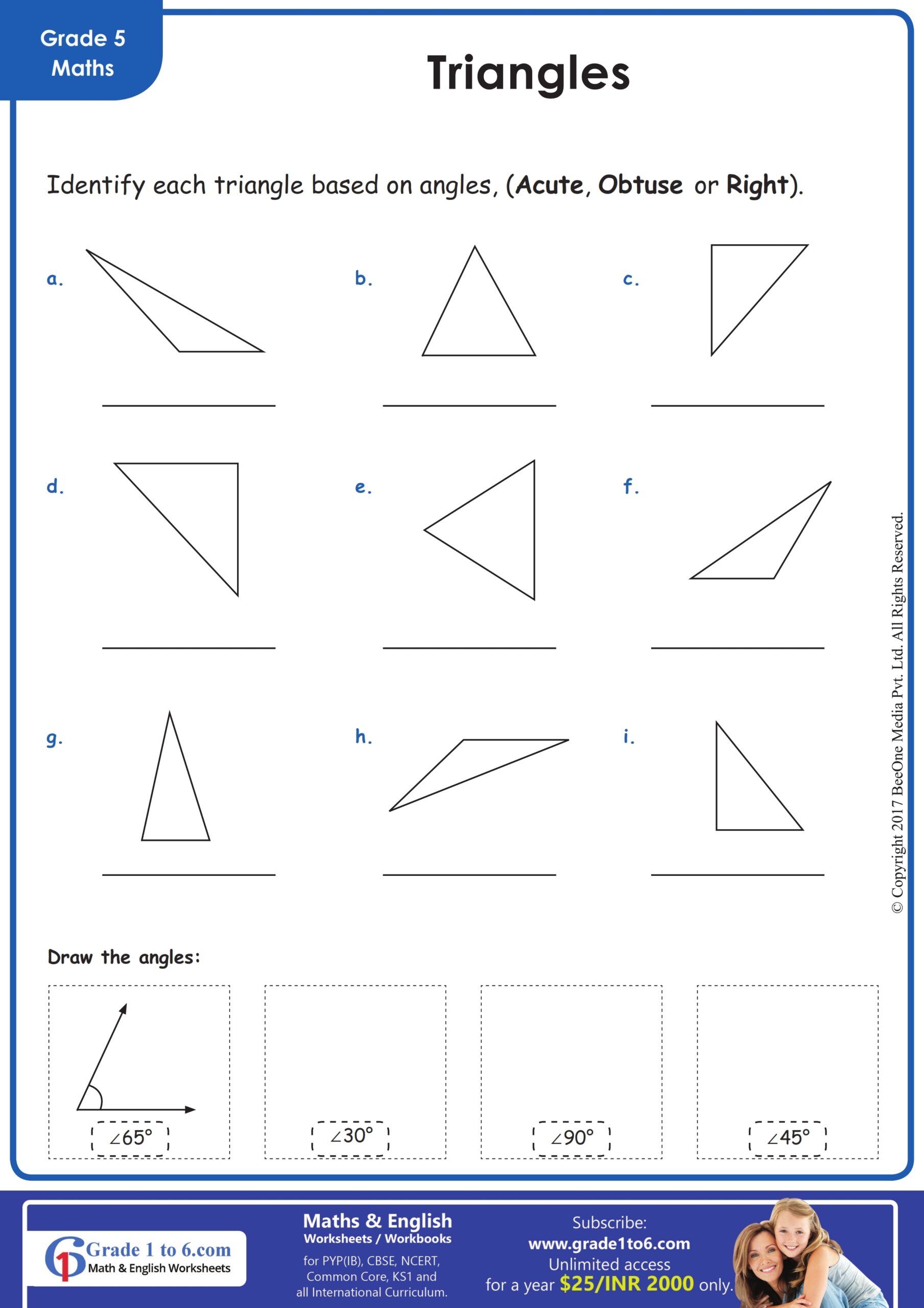 Classifying Triangles Worksheet Grade1to6