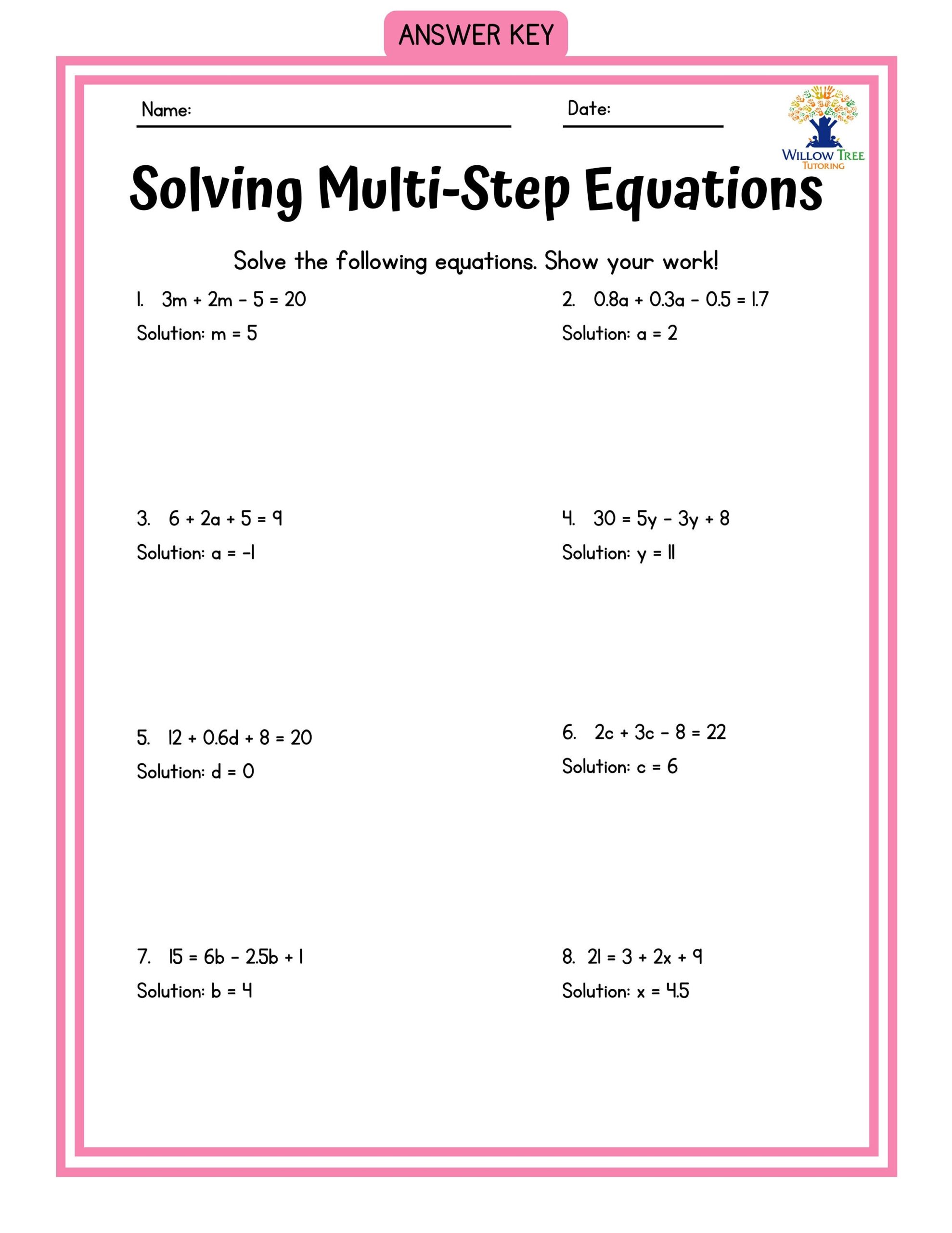 Colorful Solving Multi step Equations Tiered Worksheets Etsy New Zealand