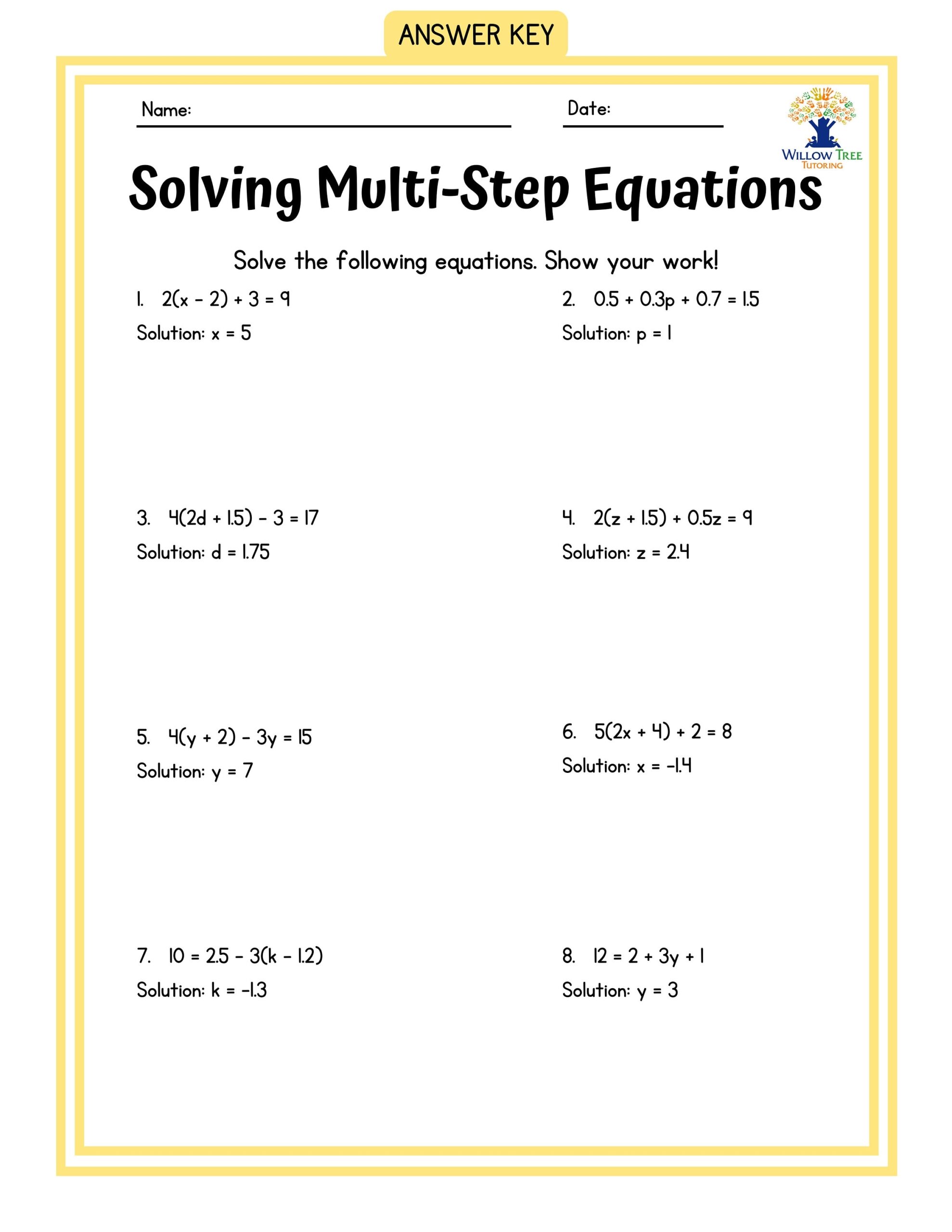 Colorful Solving Multi step Equations Tiered Worksheets Etsy New Zealand
