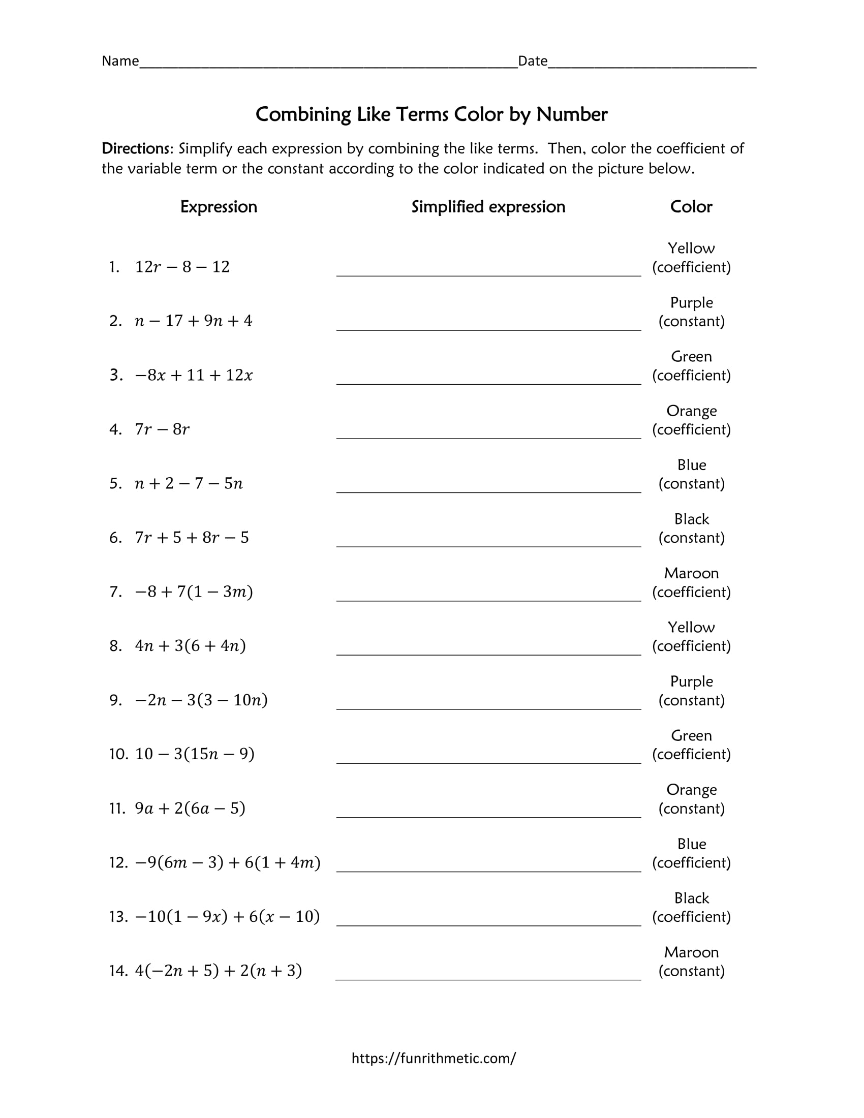 combine like terms worksheet combine like terms worksheet