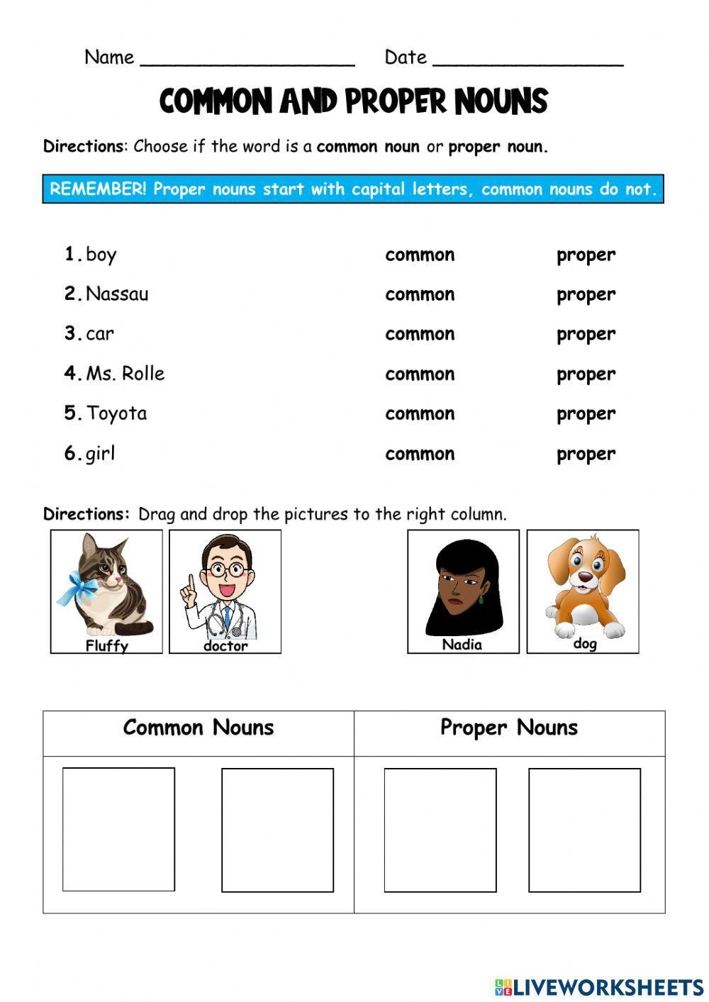Common And Proper Nouns Worksheet For 2 Live Worksheets Worksheets Library