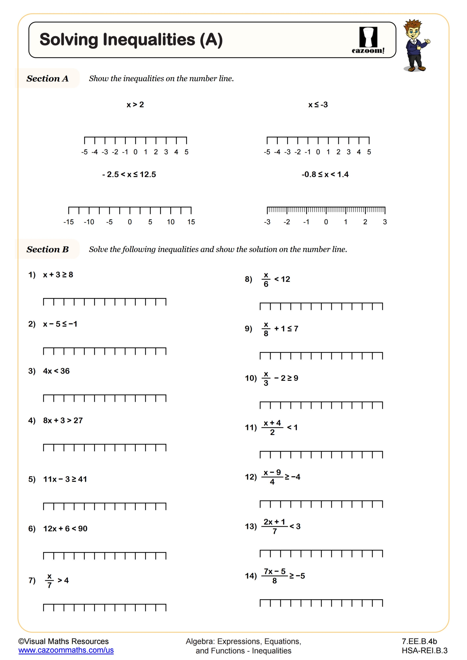 Common Core Aligned Inequalities Worksheets Cazoom Math Cazoom Math