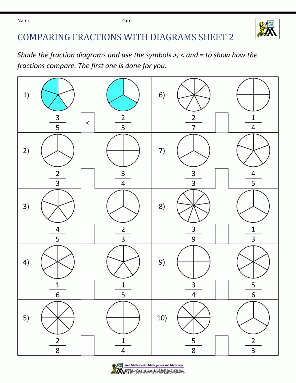 Comparing Fractions With Diagrams Sheet 2
