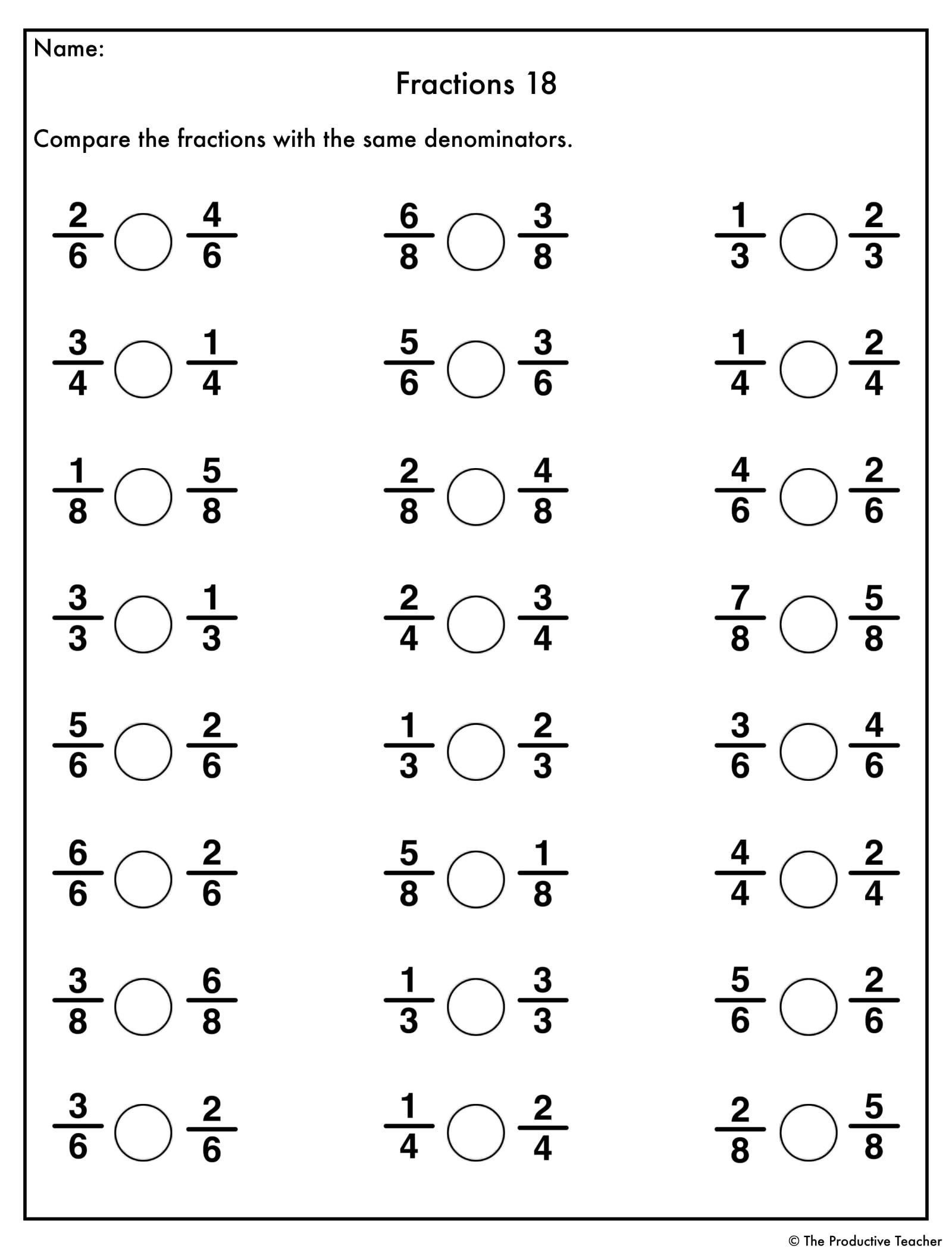 comparing fractions worksheet comparing fractions worksheet
