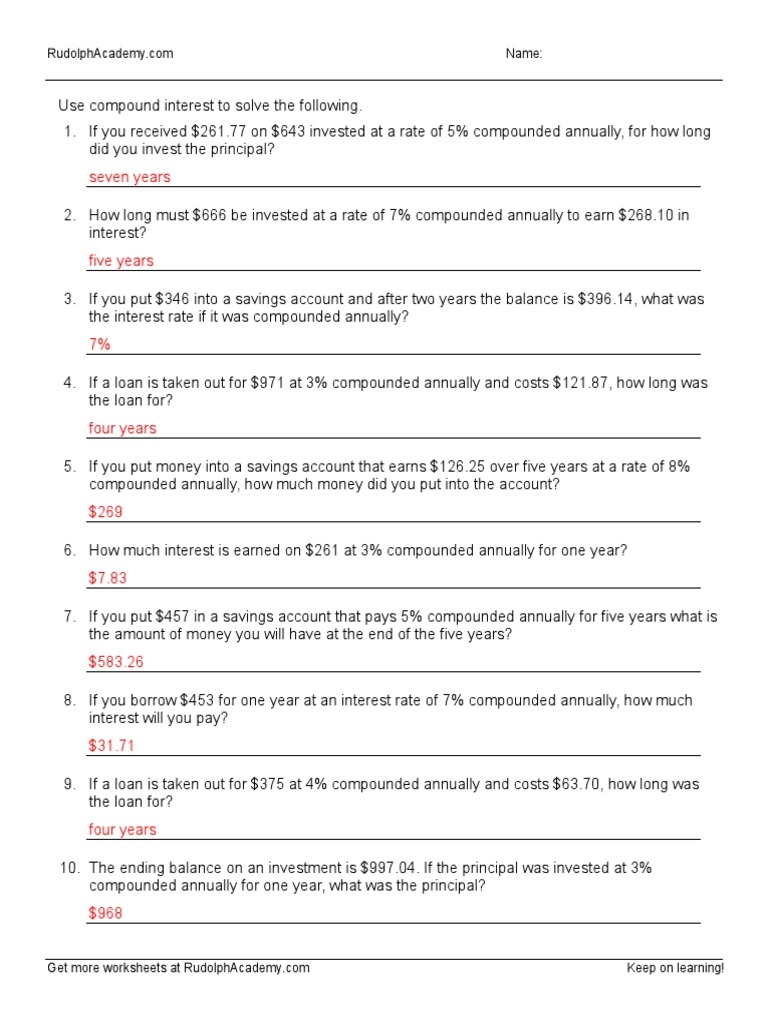 Compound Interest Worksheets Worksheets Library