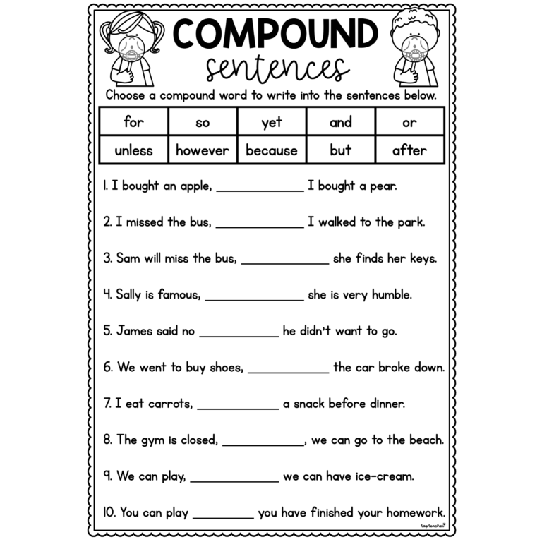 Compound Sentences Grammar Worksheet Top Teacher