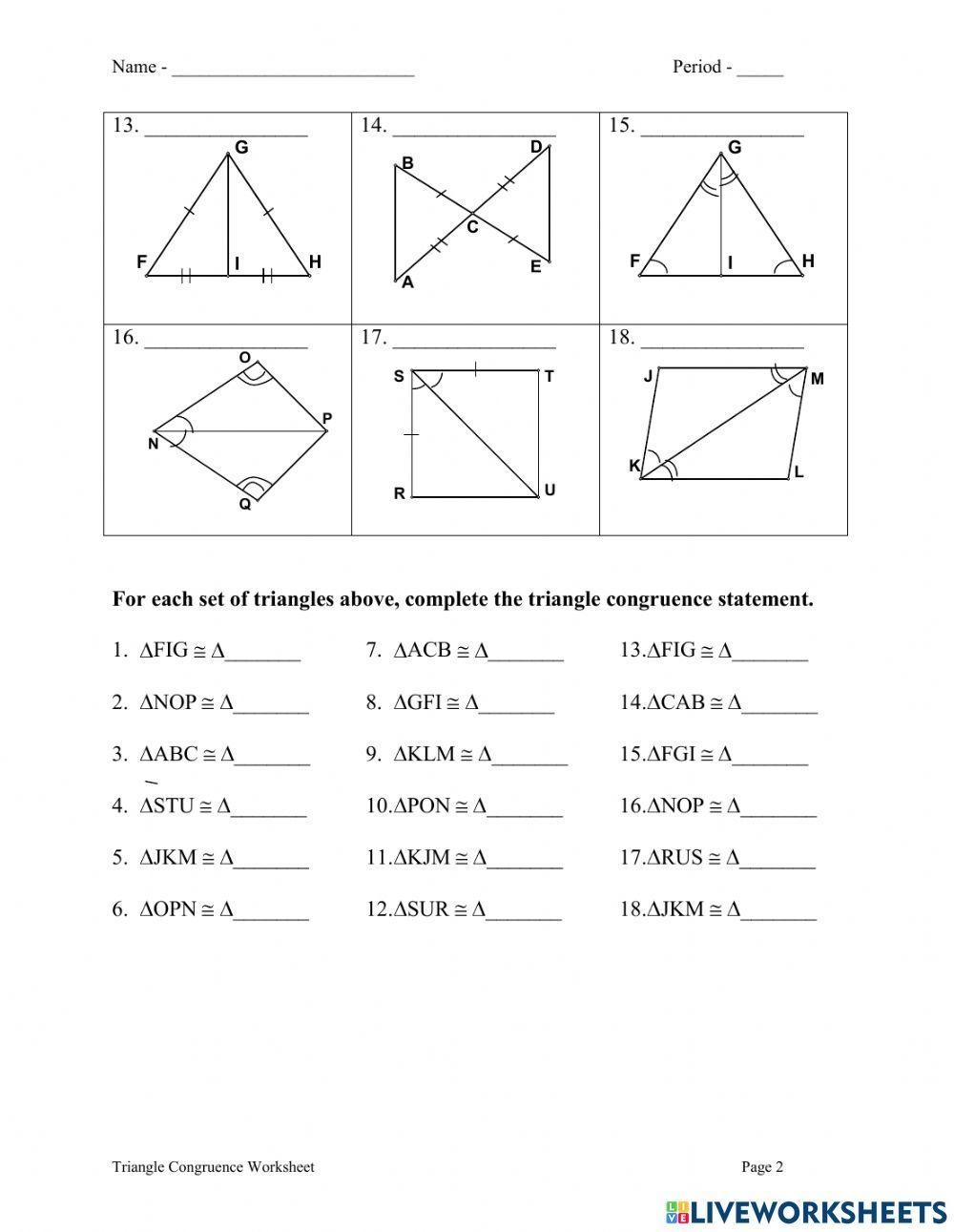 Congruence Of Triangles Worksheet Live Worksheets Worksheets Library