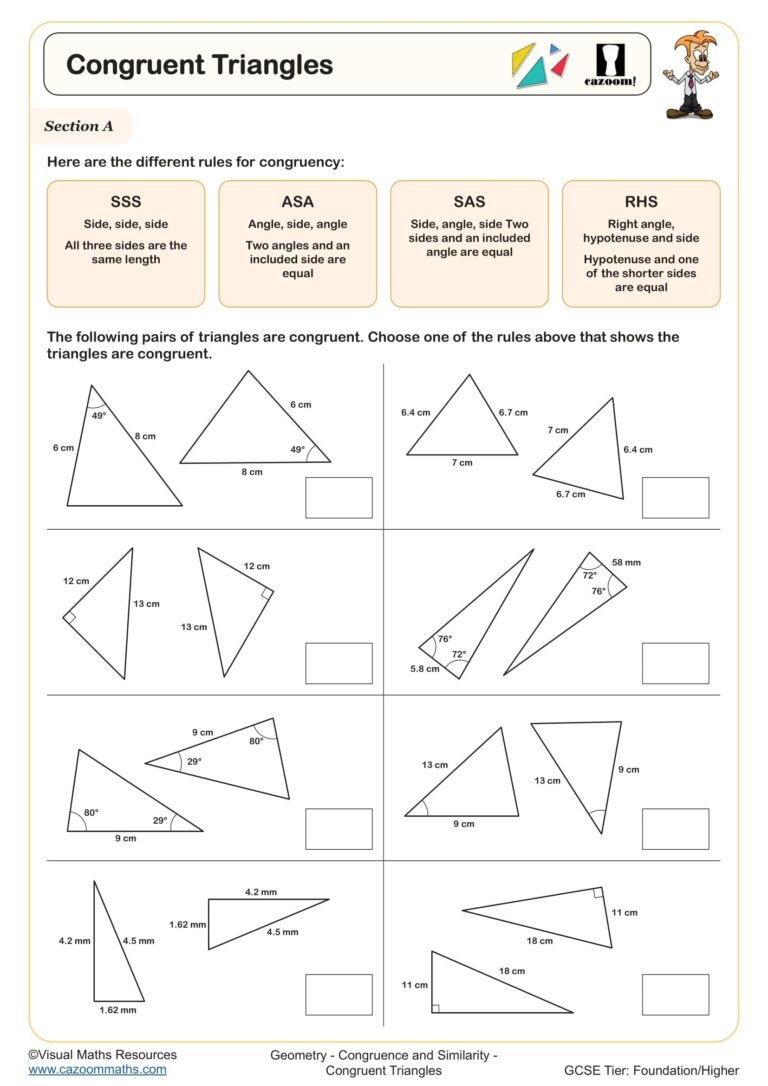 Congruent Triangles Worksheet Printable PDF Year 9 And Year 10 Geometry Worksheet