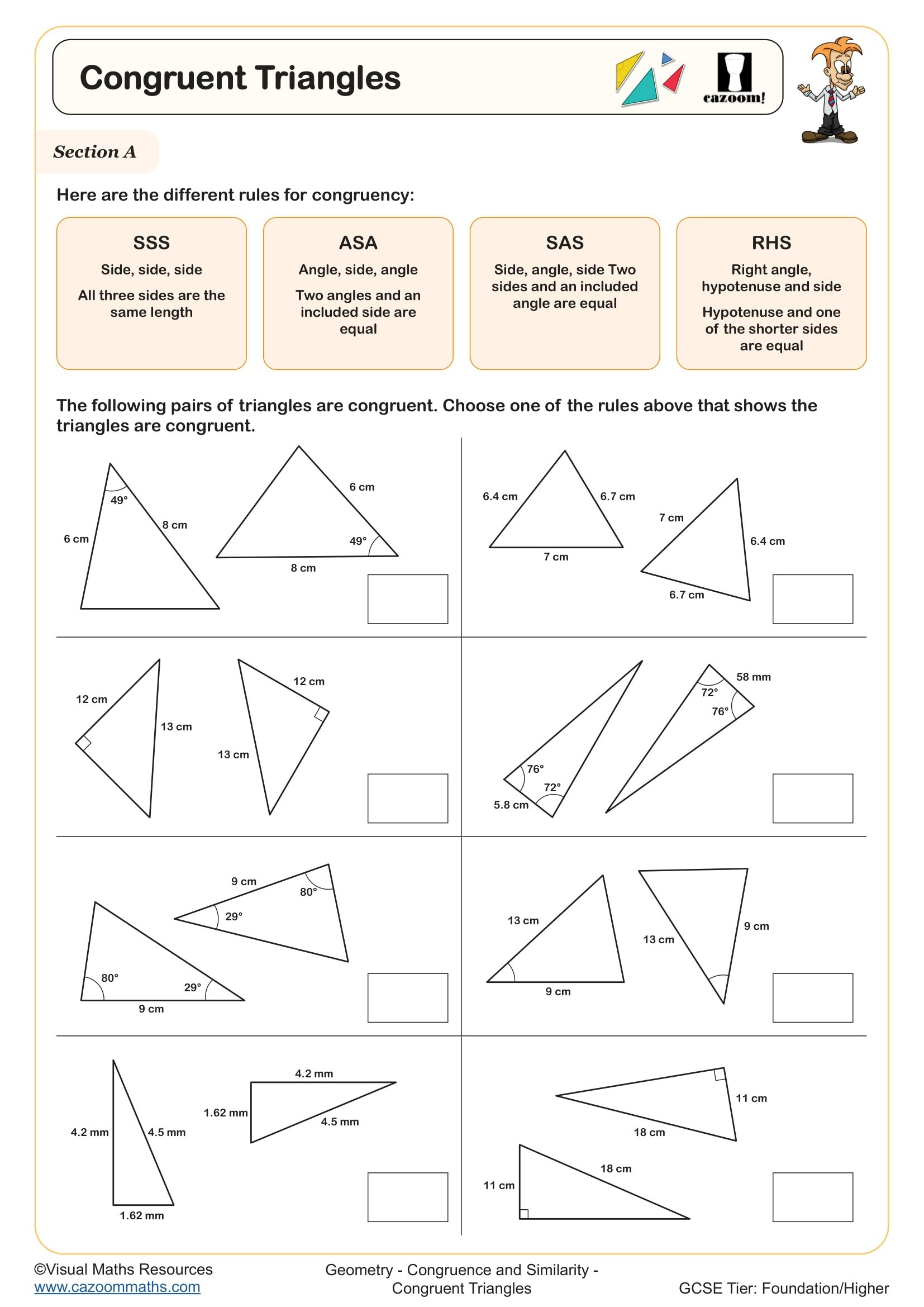 Congruent Triangles Worksheet Printable PDF Year 9 And Year 10 Geometry Worksheet