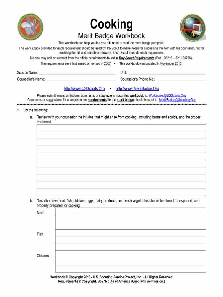 Cooking Merit Badge Worksheet Fill Online Printable Fillable Worksheets Library