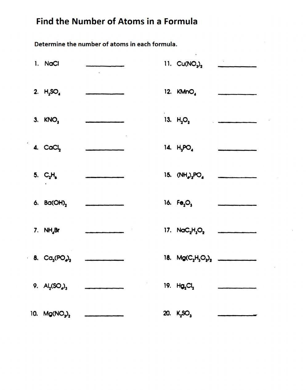 Counting Atoms In A Formula Worksheet Live Worksheets Worksheets Library