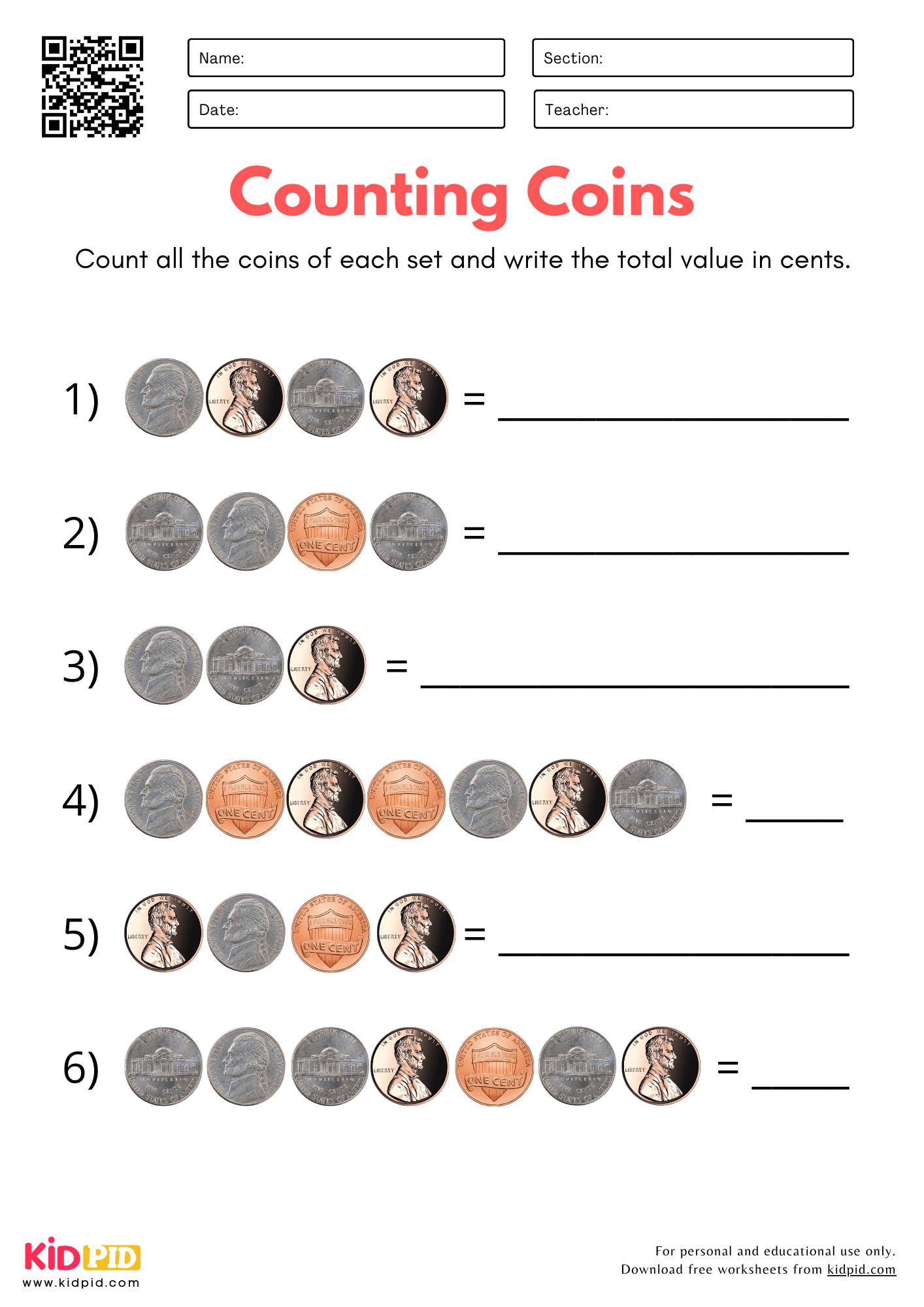 counting coins worksheets