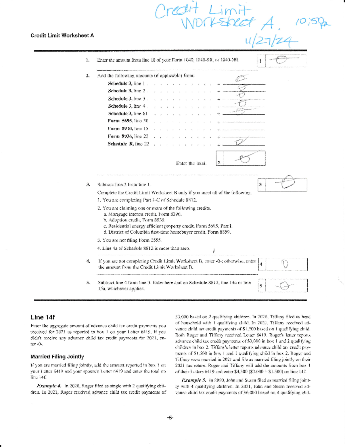credit limit worksheet
