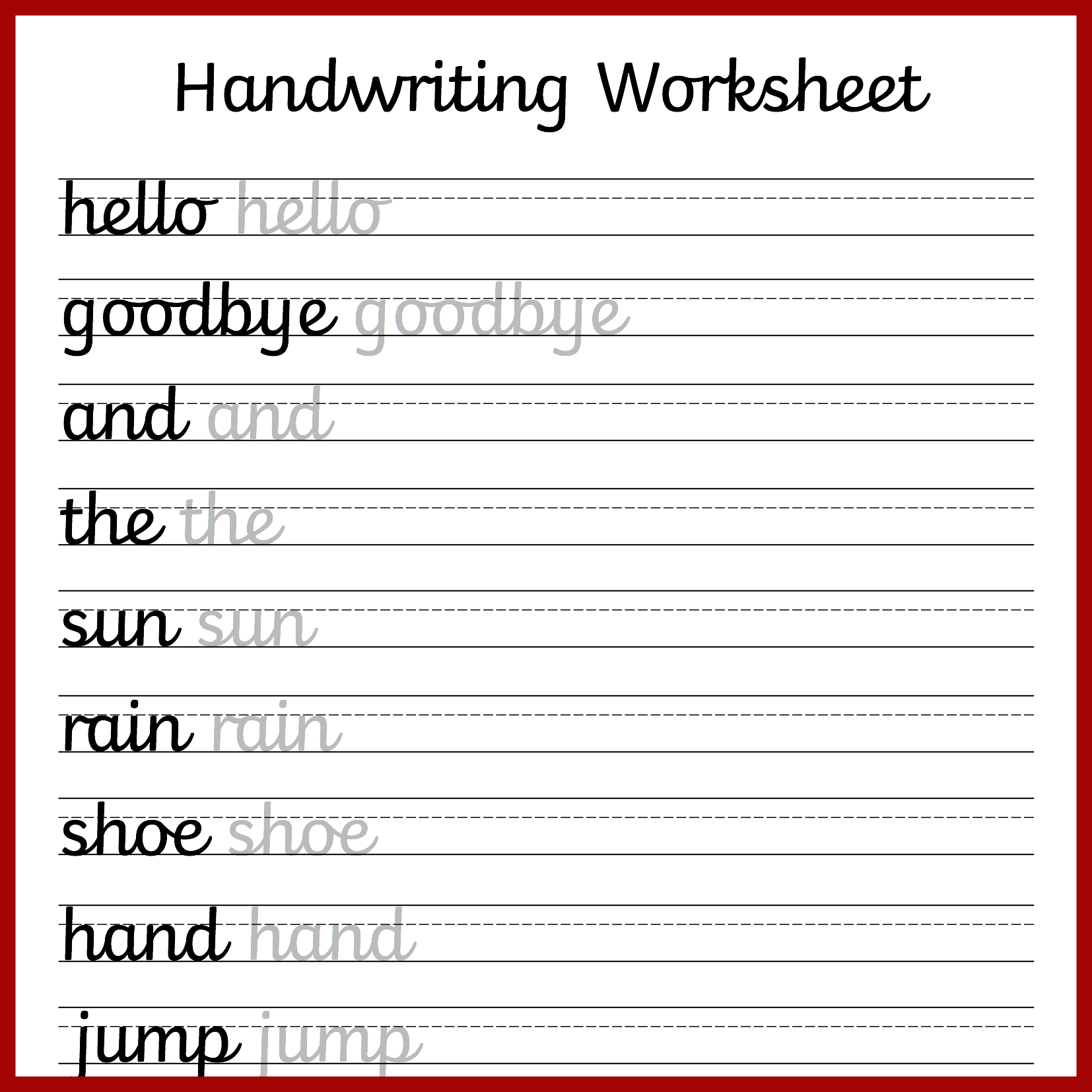 free printable cursive handwriting worksheets