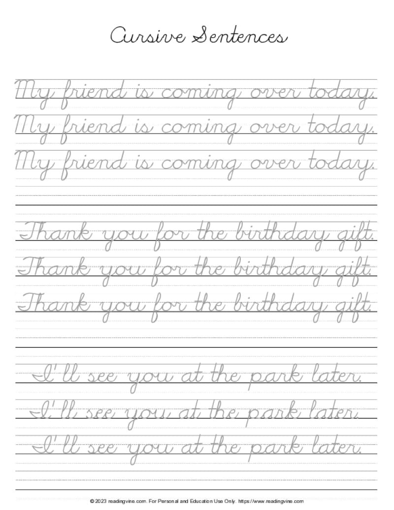 Cursive Writing Practice Sheets PDF ReadingVine Worksheets Library