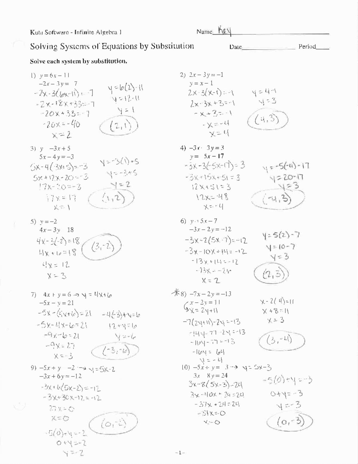 Day 3 SOE Substitution Worksheet Answer Key Kuta Software Studocu