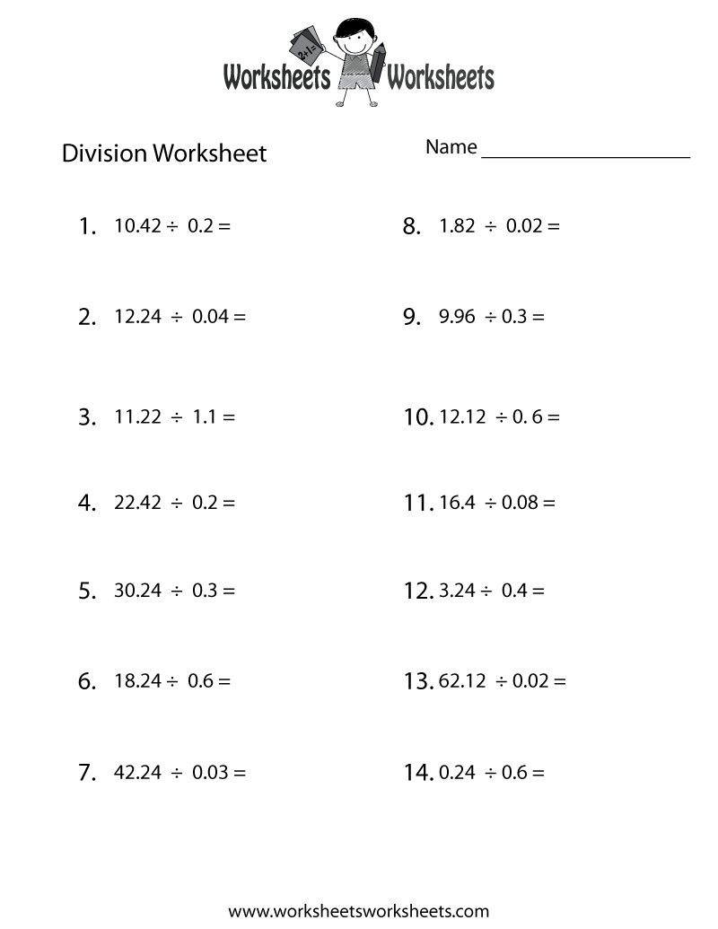 Decimal Division Worksheet Worksheets Worksheets Worksheets Library