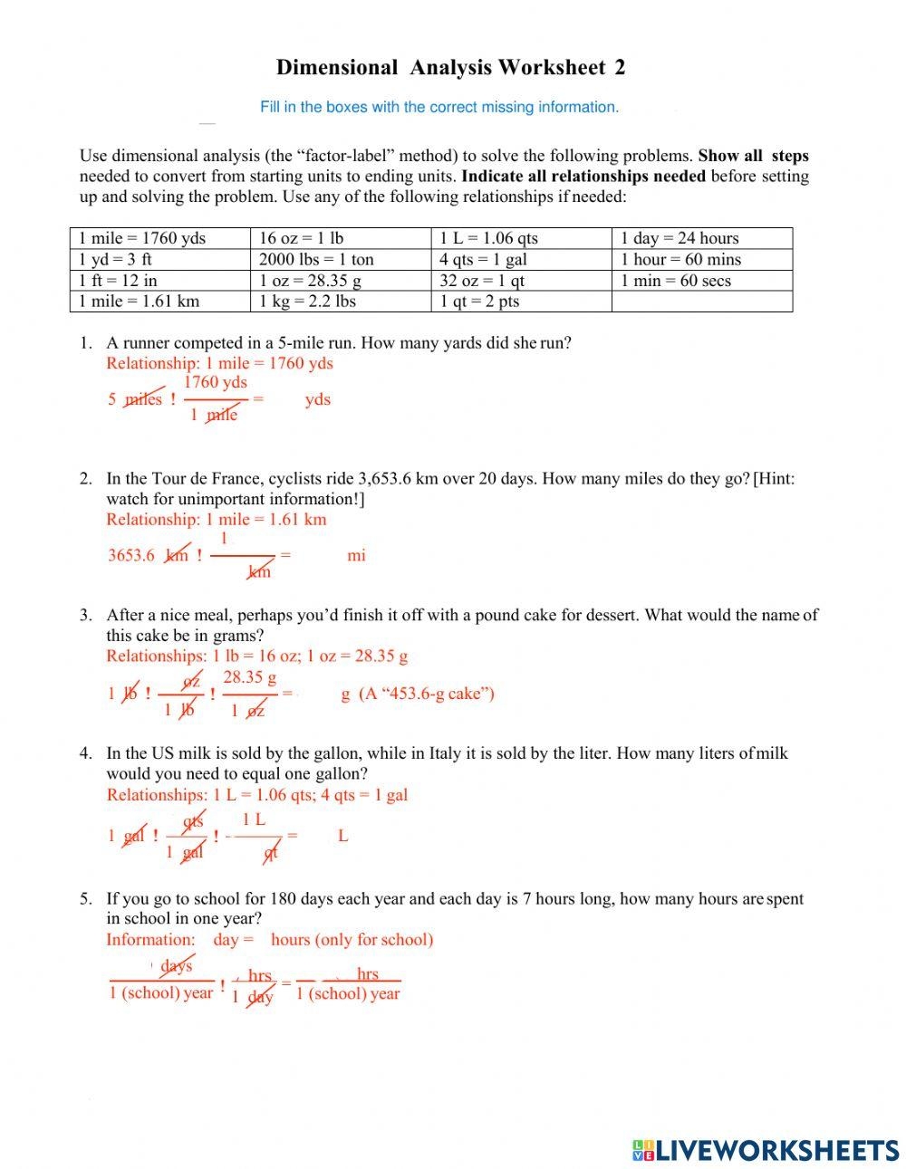 Dimensional Analysis Practice Worksheet Live Worksheets Worksheets Library