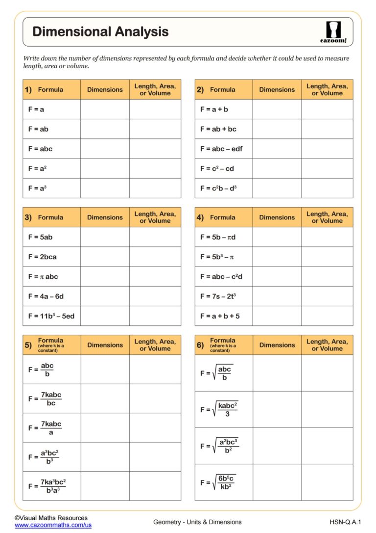 Dimensional Analysis Worksheet Algebra II PDF Worksheets Cazoom Math