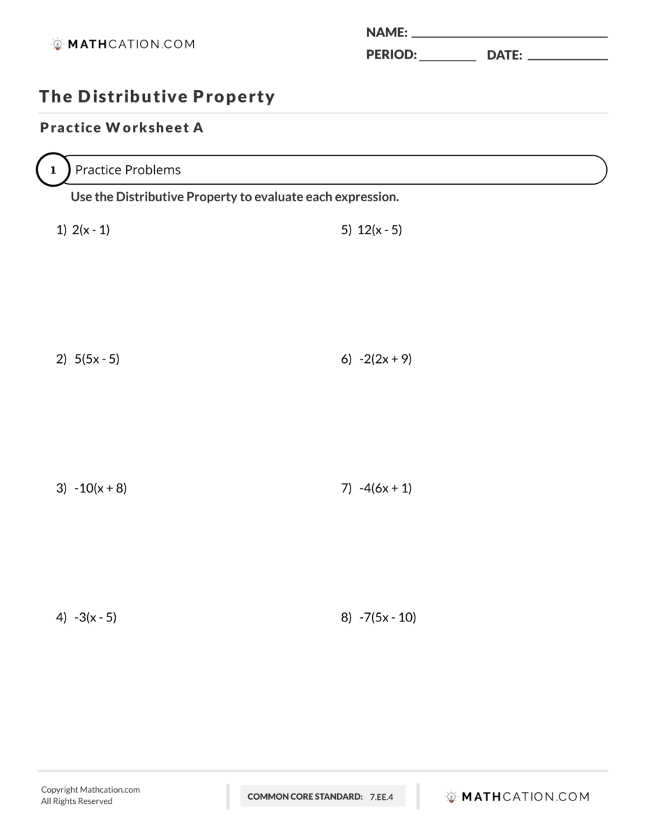 Distributive Property Worksheet Formula And Definition Worksheets Library
