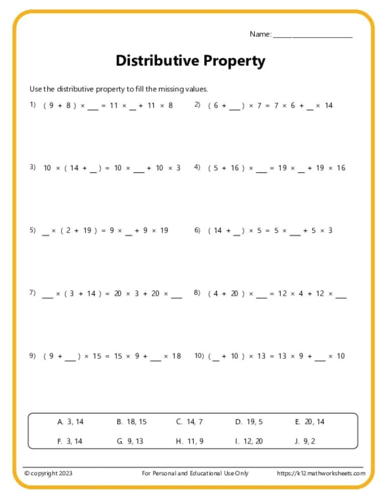 Distributive Property Worksheets