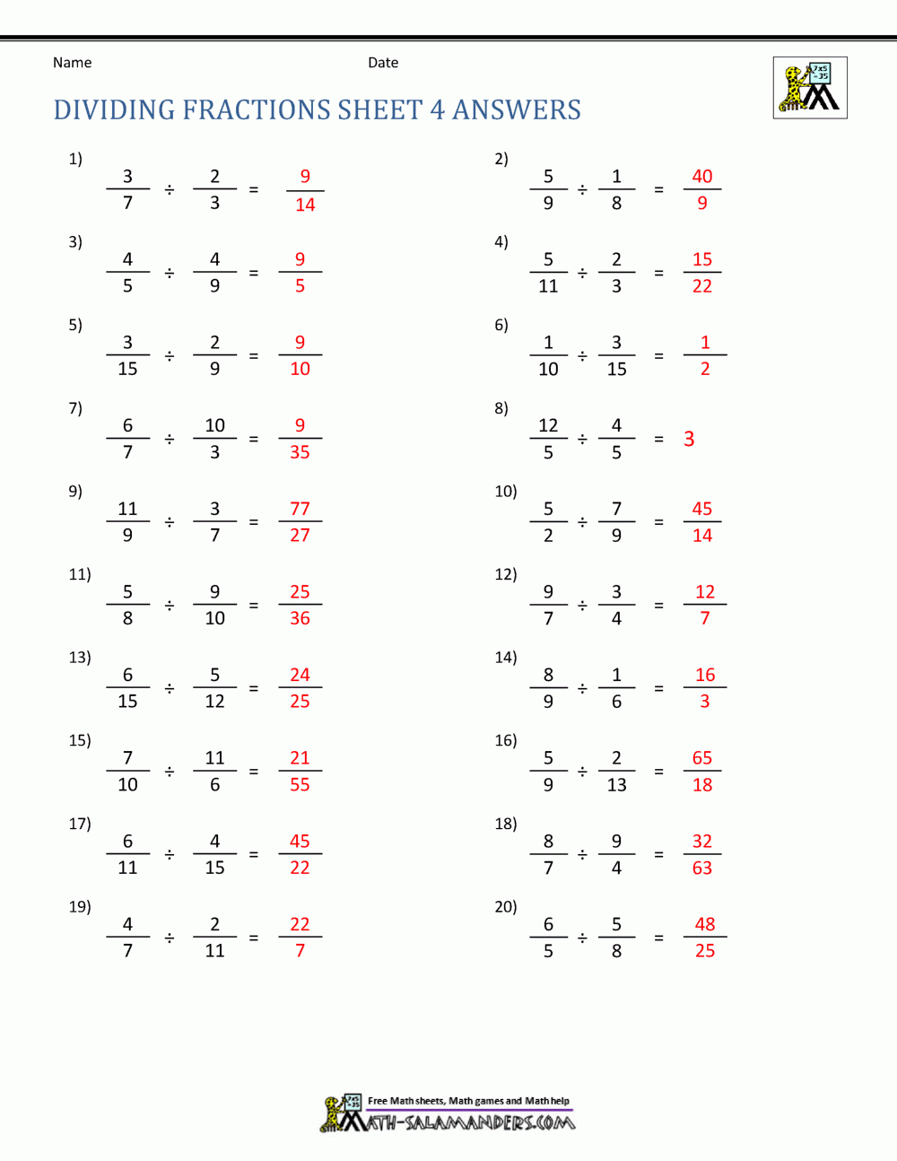 Dividing Fractions Worksheet Worksheets Library