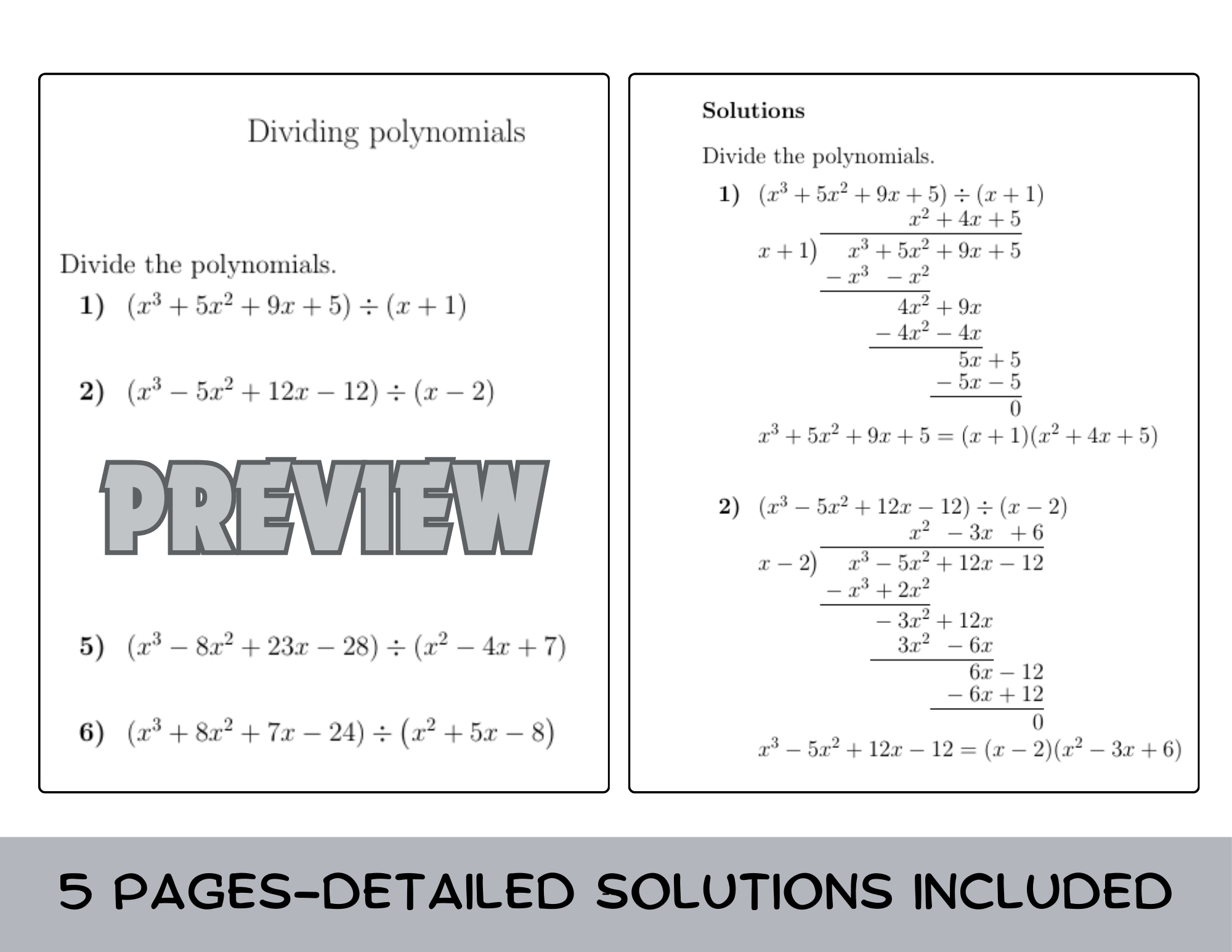 dividing polynomials worksheet