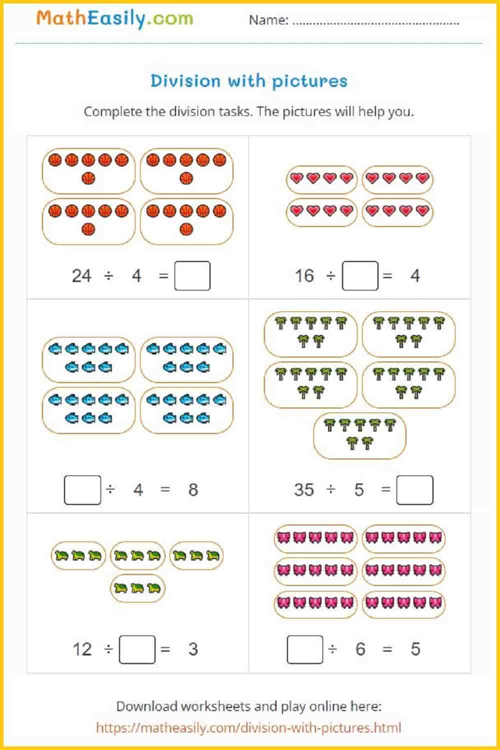 Division With Pictures Games Worksheets
