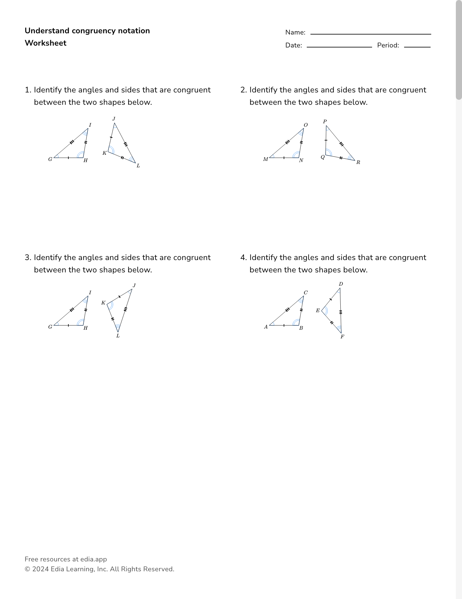 triangle congruence worksheet