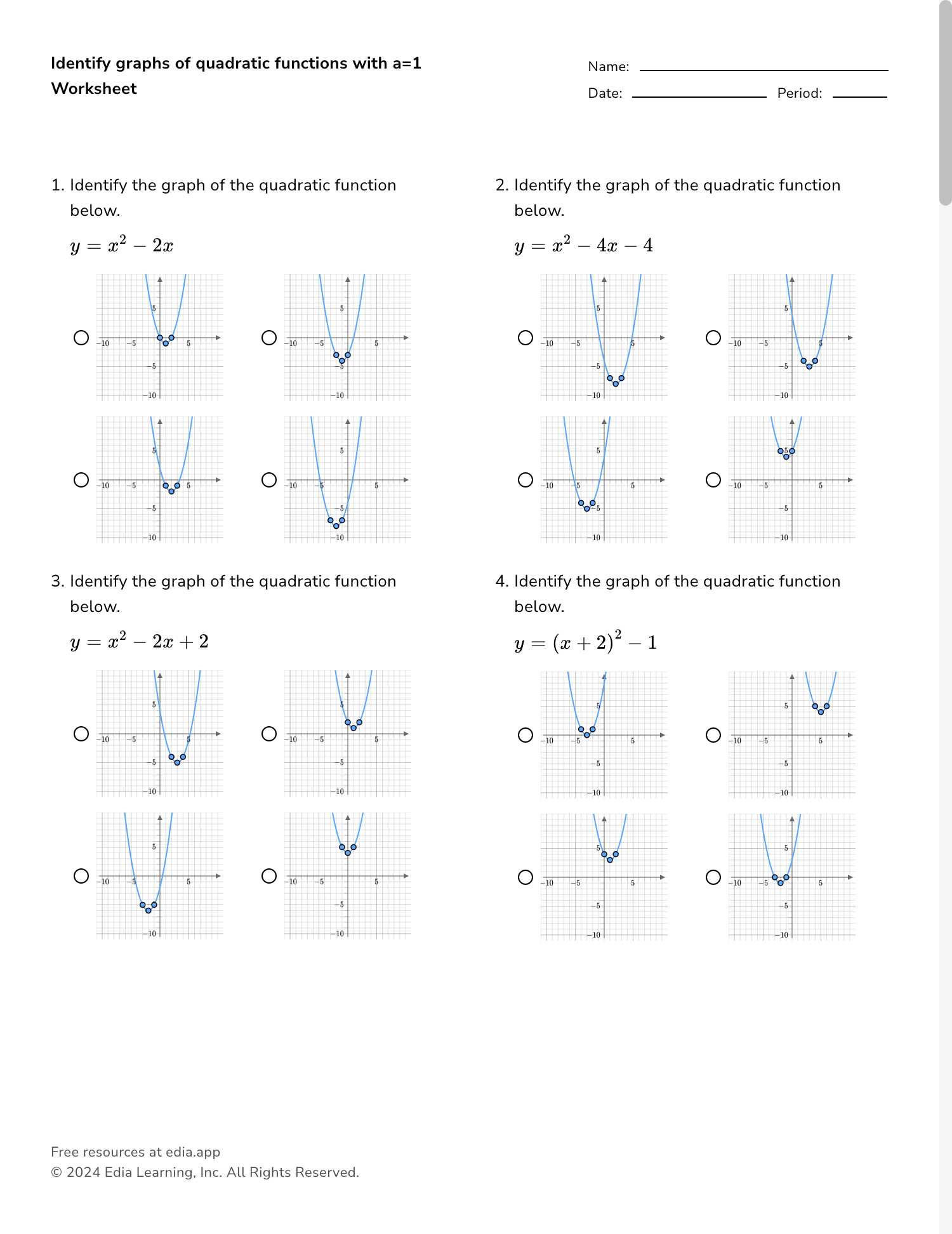 graphing quadratic functions worksheet graphing quadratic functions worksheet