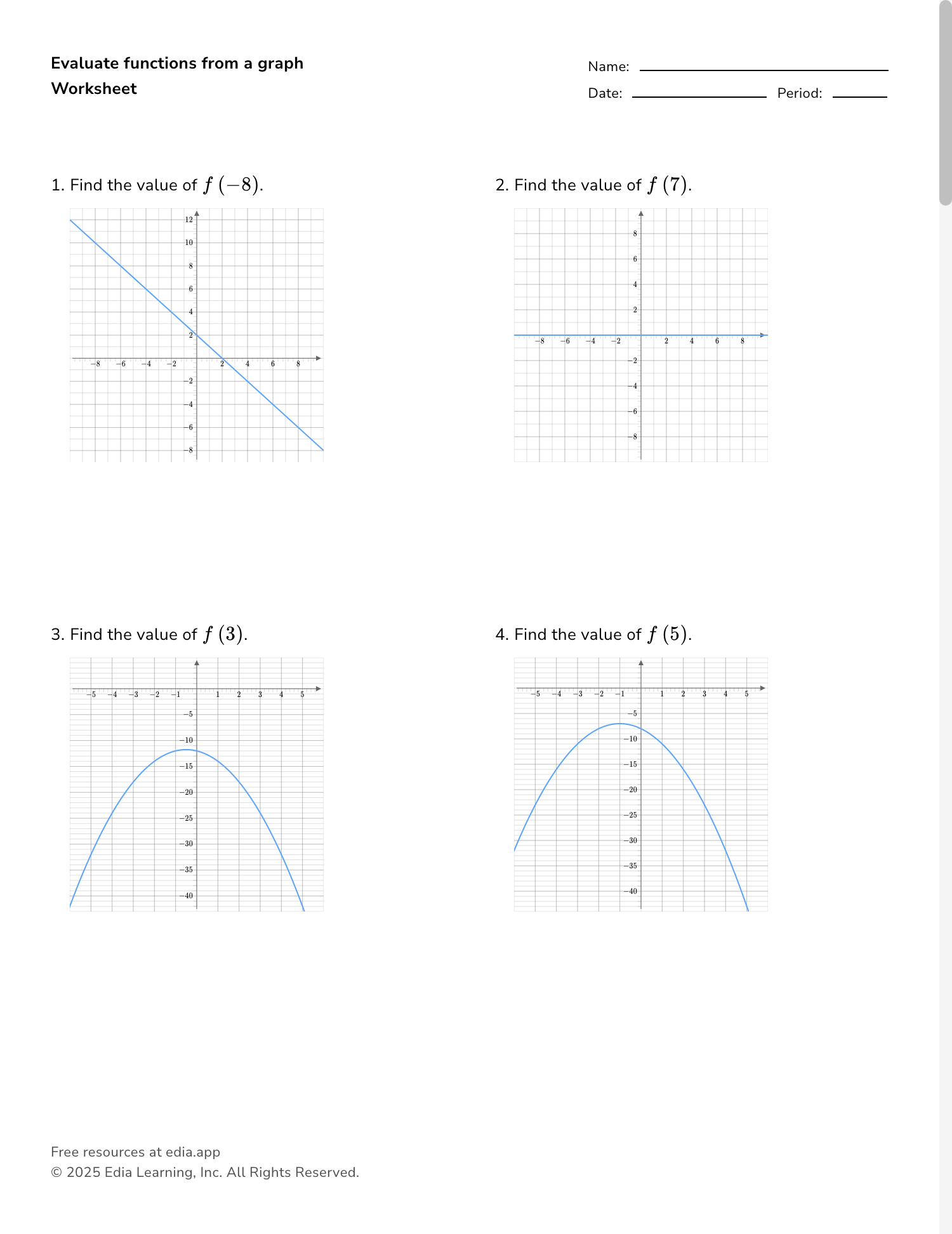 evaluating functions worksheet