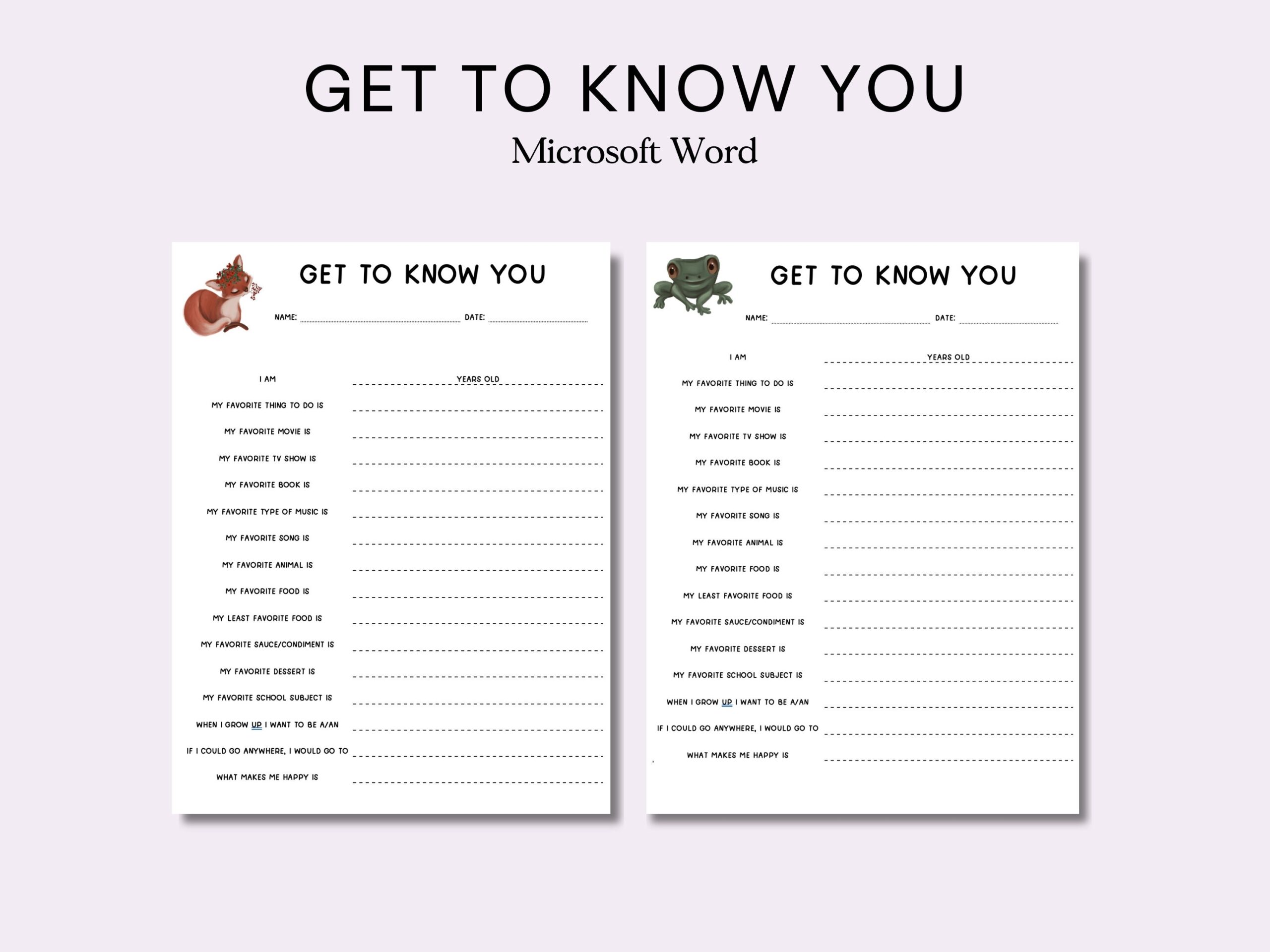 get to know you worksheet