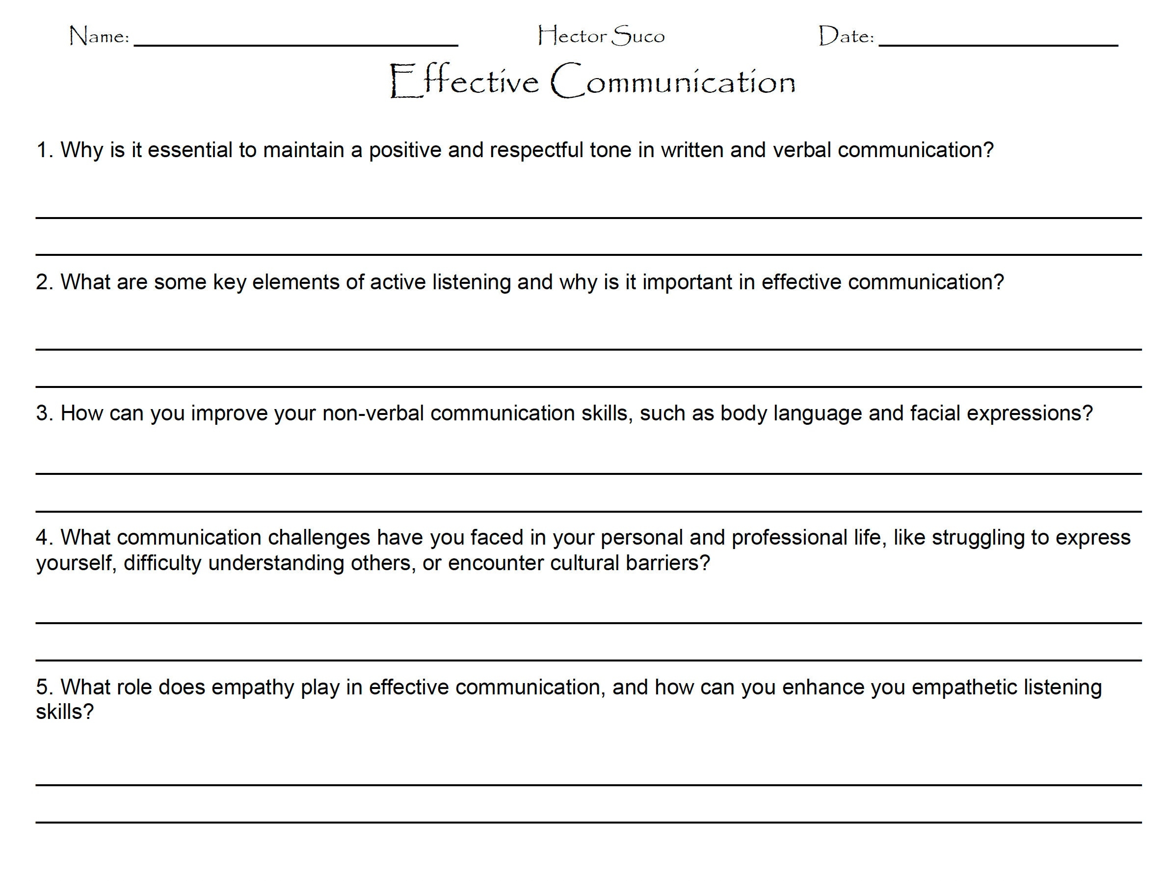 Effective Communication Worksheet Worksheets Library