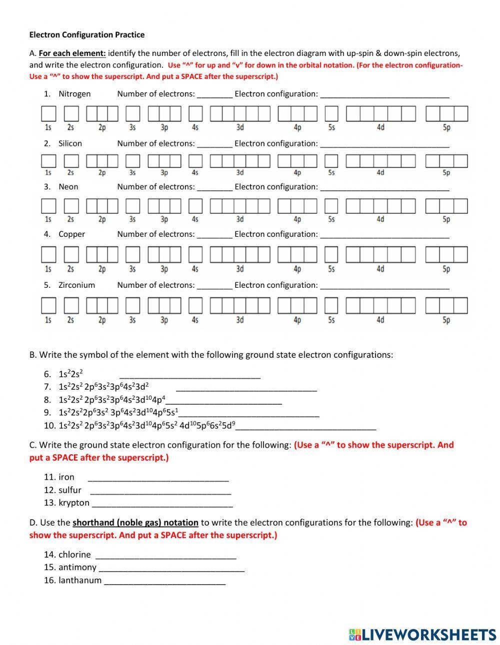 Electron Configuration Interactive Worksheet Live Worksheets Worksheets Library
