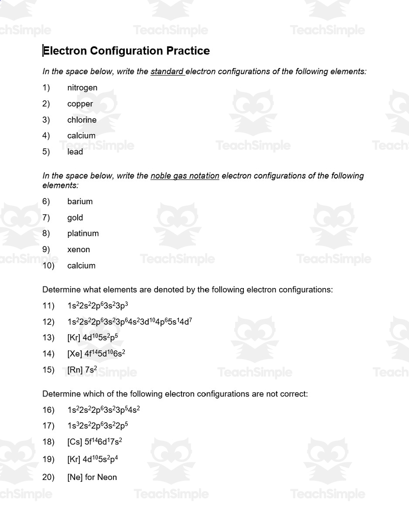 Electron Configuration Practice Worksheets Library