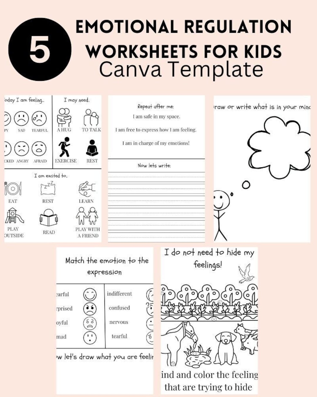 Emotional Regulation Kids Worksheet Preschool Kindergarten Editable Worksheet Emotions Activity Emotions Workbook Kids Printable Etsy