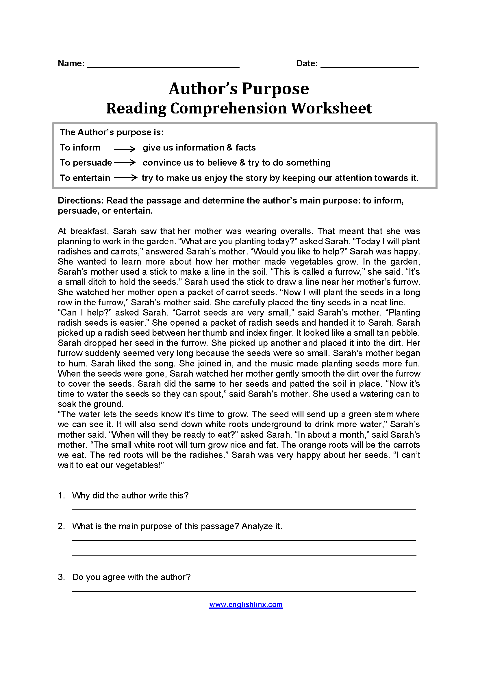 author's purpose worksheet author's purpose worksheet