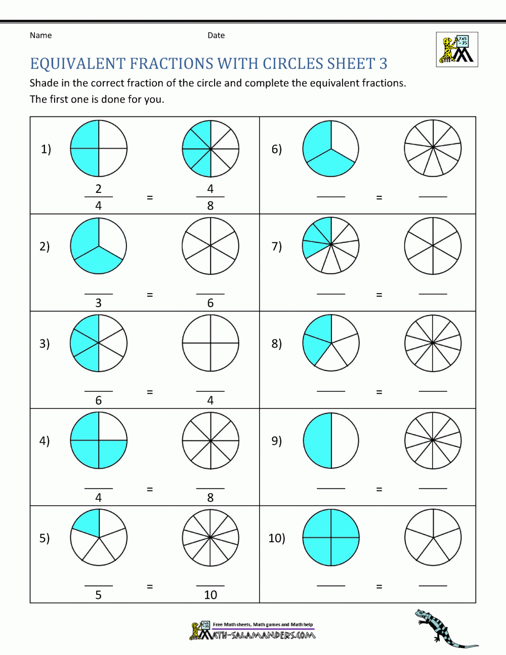 equivalent fraction worksheets