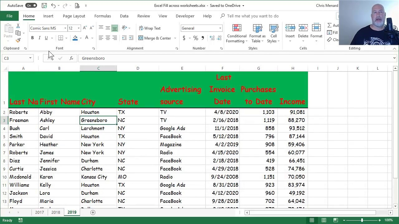 Excel Fill Across Worksheets By Chris Menard YouTube