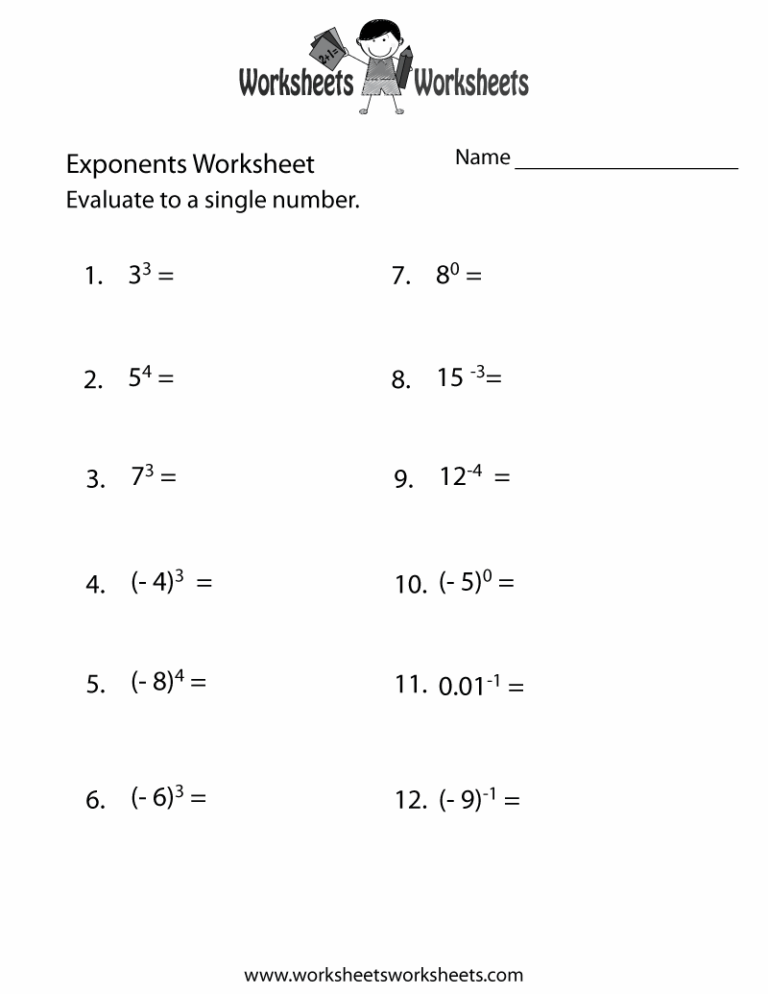 Exponents Practice Worksheet Worksheets Worksheets Worksheets Library