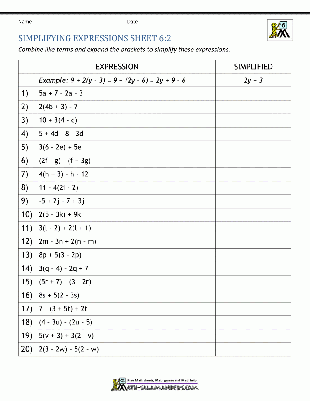 Expressions And Equations 6th Grade