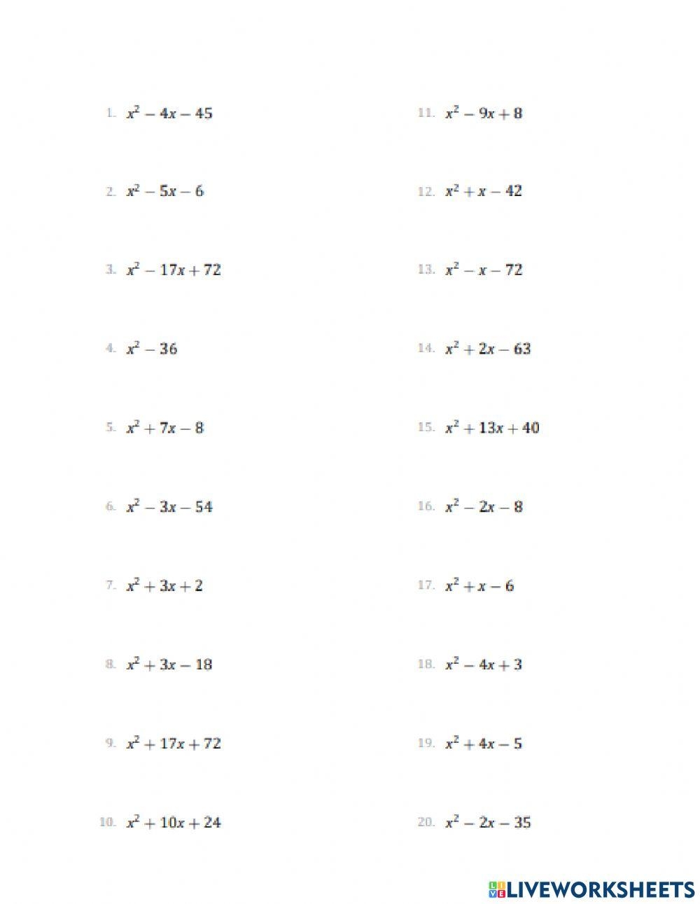 Factoring Polynomials Interactive Worksheet Live Worksheets Worksheets Library