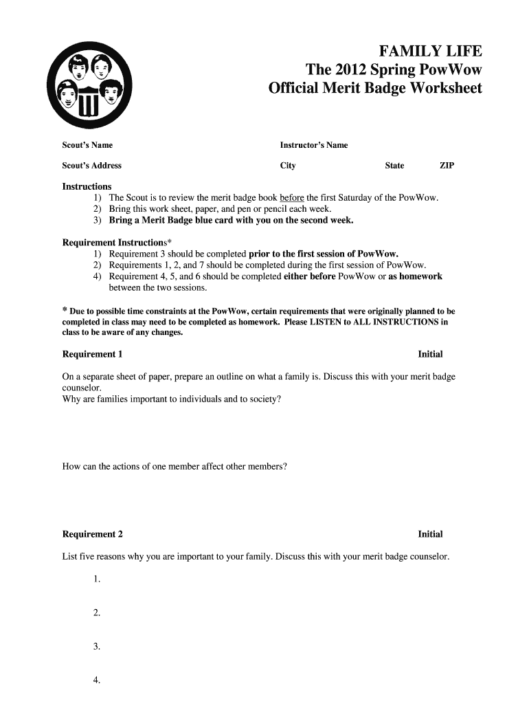 Family Life Merit Badge Worksheet Fill Out Sign Online DocHub