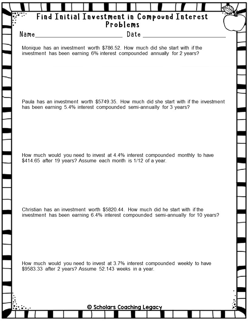 compound interest worksheet compound interest worksheet