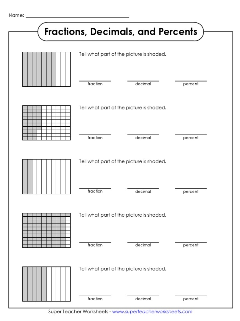 Fractions Decimals And Percents PDF Worksheets Library