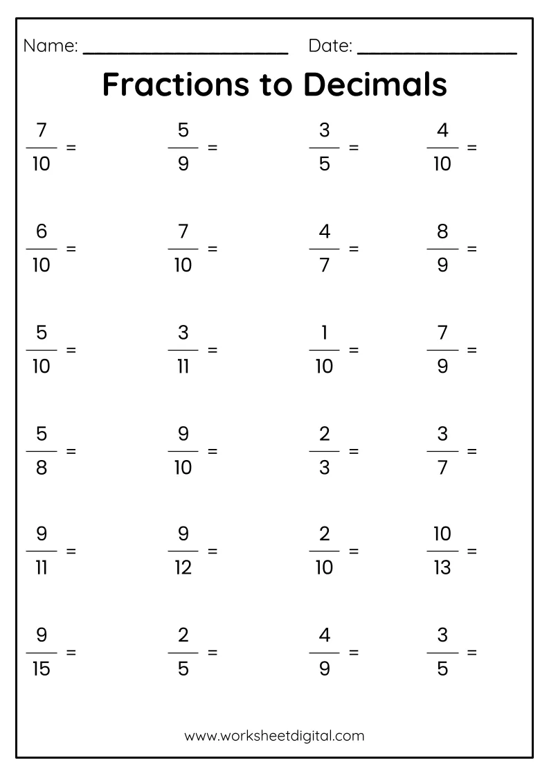 Fractions To Decimals Worksheet Digital 1 Teacher Made Resources