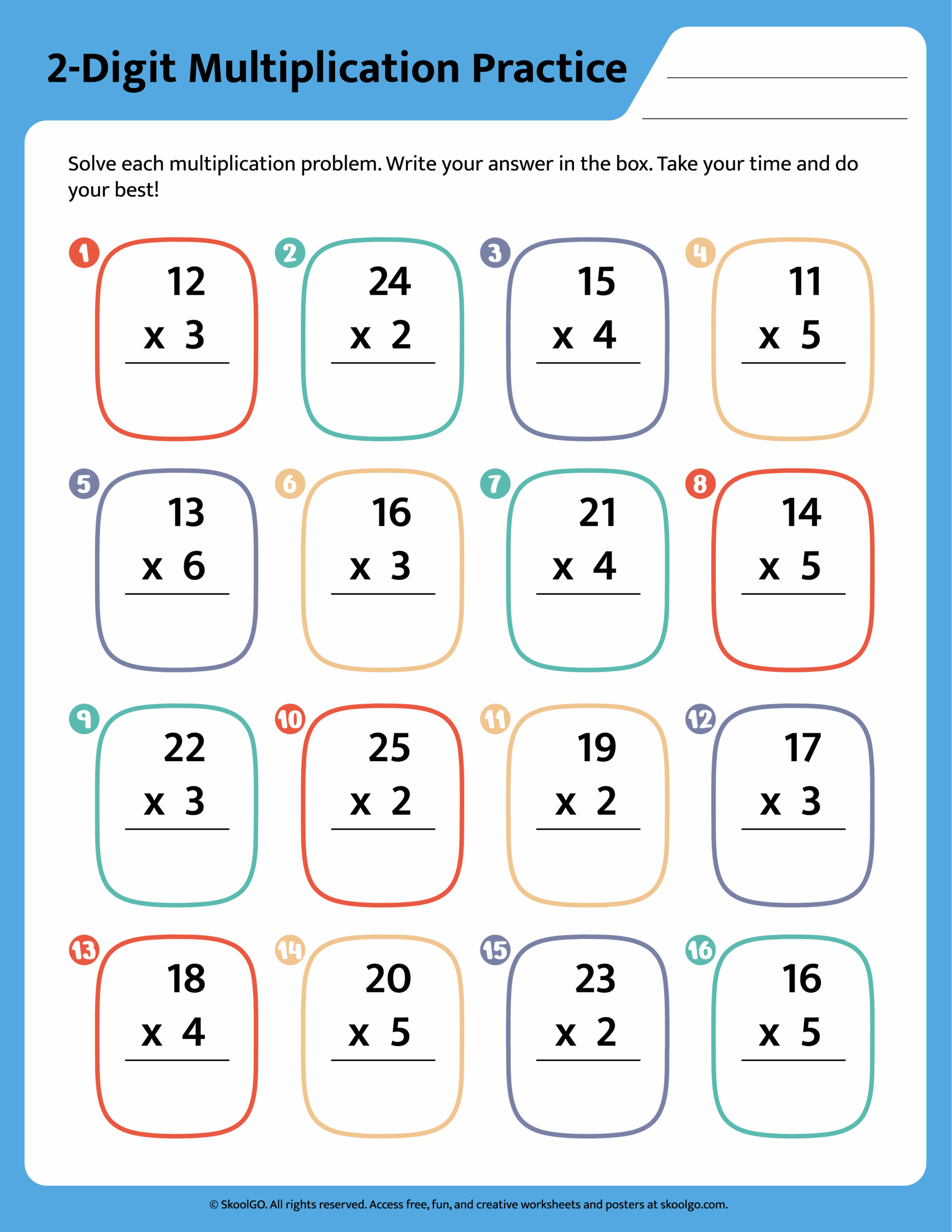 Free 2 Digit Multiplication Worksheet For Grades 2 4