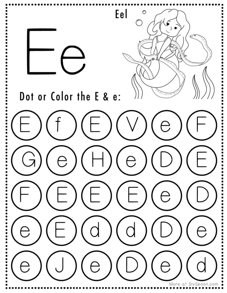 Free Alphabet Do A Dot Printables Worksheets Letter E Mermaid Themed Sly Spoon