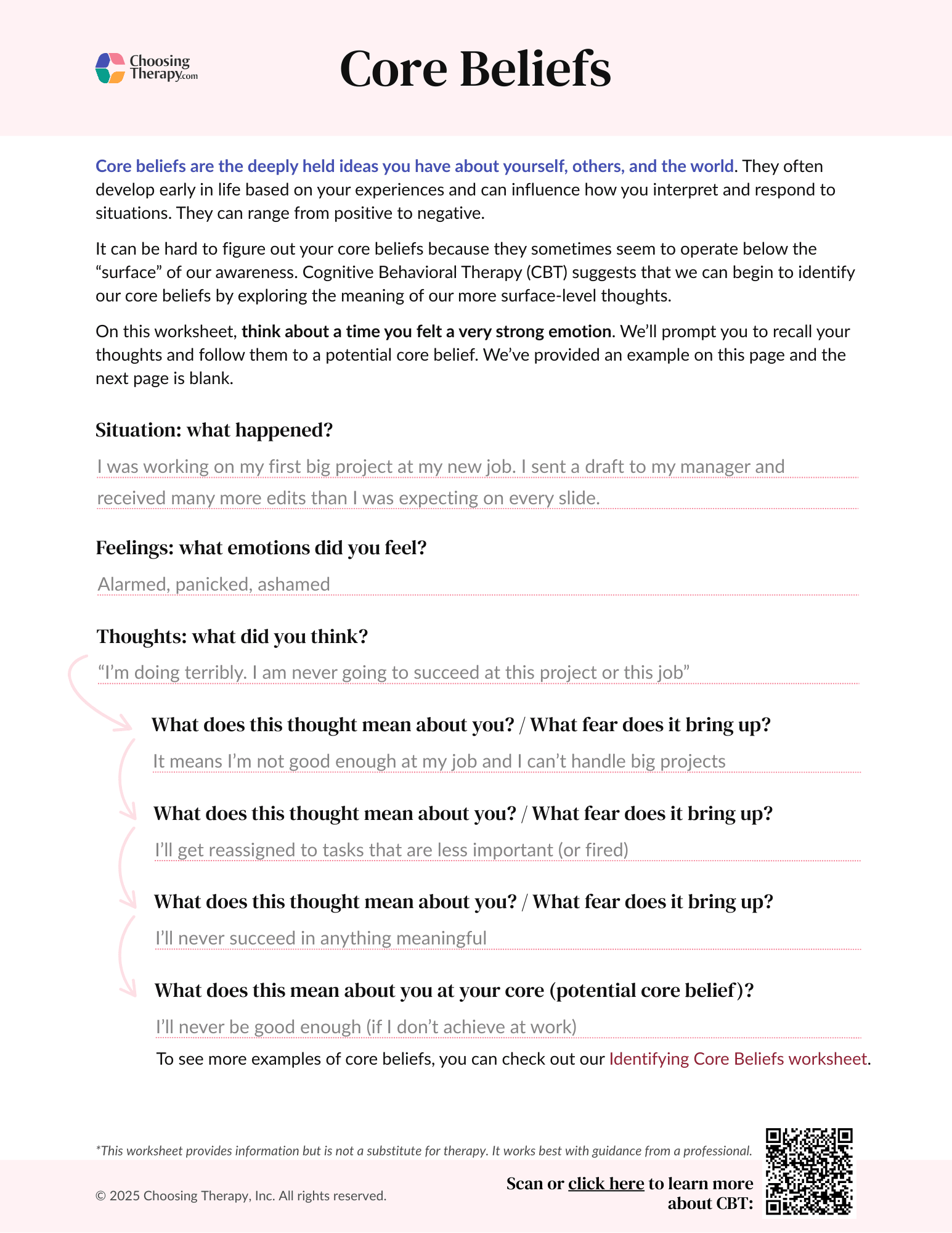 core beliefs worksheet